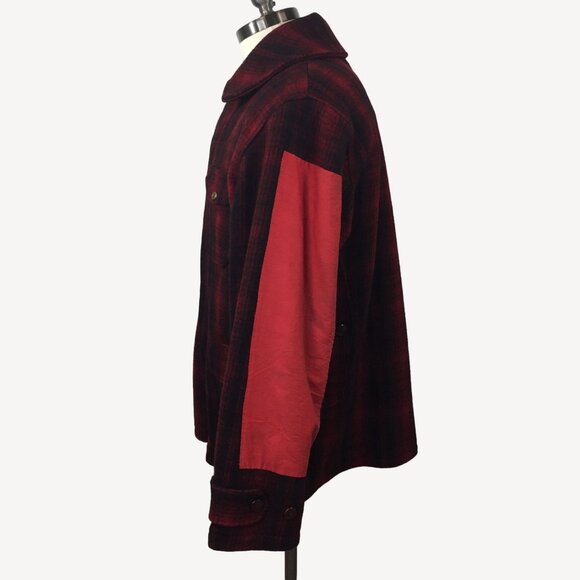 Vintage 1940s Mens Woolrich Mackinaw Red Black Plaid Jacket Hunting Wool Size 46 - Picture 4 of 15